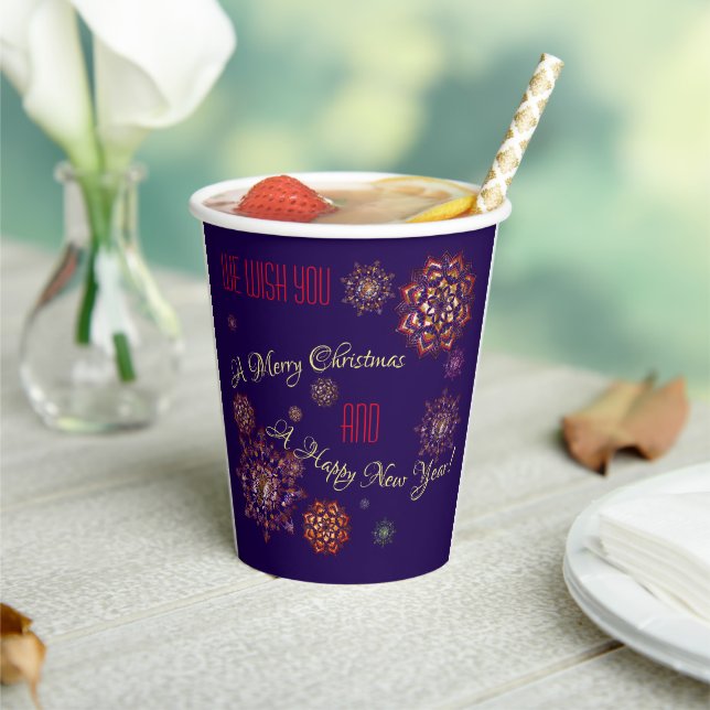 Weihnachten - bunte und helle Schneeflocken Pappbecher (In Situ)