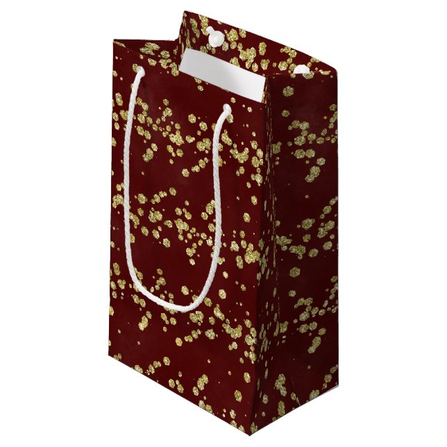 Weihnachten Burgund und Imitate Gold Glitzer Urlau Kleine Geschenktüte (Vorderseite Schrägansicht)