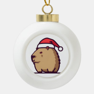 Weihnachten Capybara in Weihnachtsmannmütze Keramik Kugel-Ornament