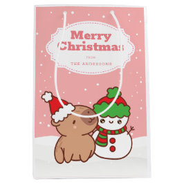 Weihnachten Capybara und Schneemann Niedlich Mittlere Geschenktüte