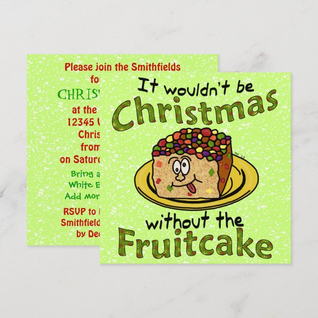 Weihnachten Cartoon Fruchtkuchen Einladung (Vorne/Hinten)