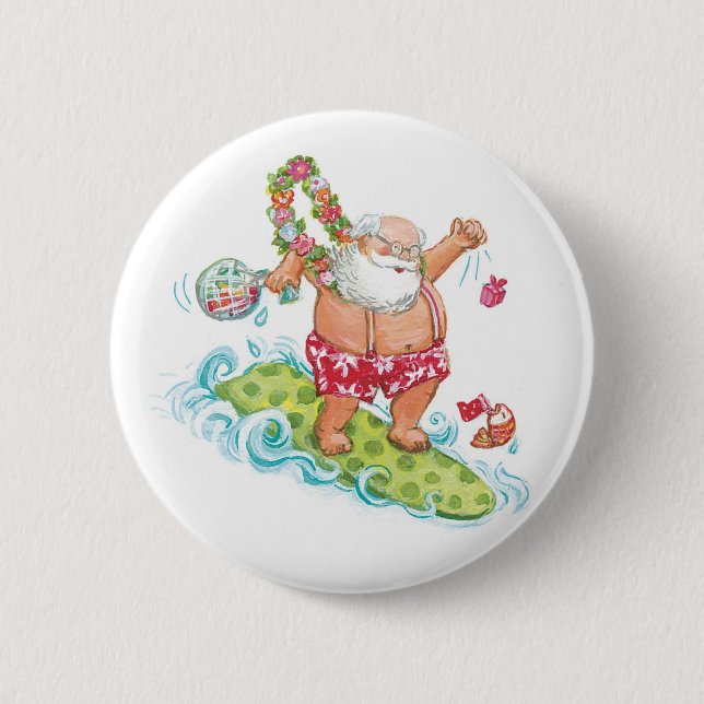 Weihnachten Cartoon Surfen Weihnachten Button (Vorderseite)