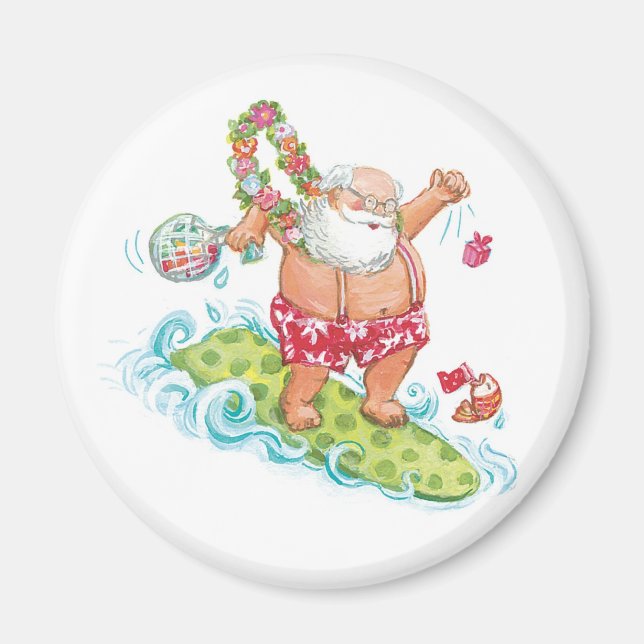 Weihnachten Cartoon Surfen Weihnachten Magnet (Vorne)