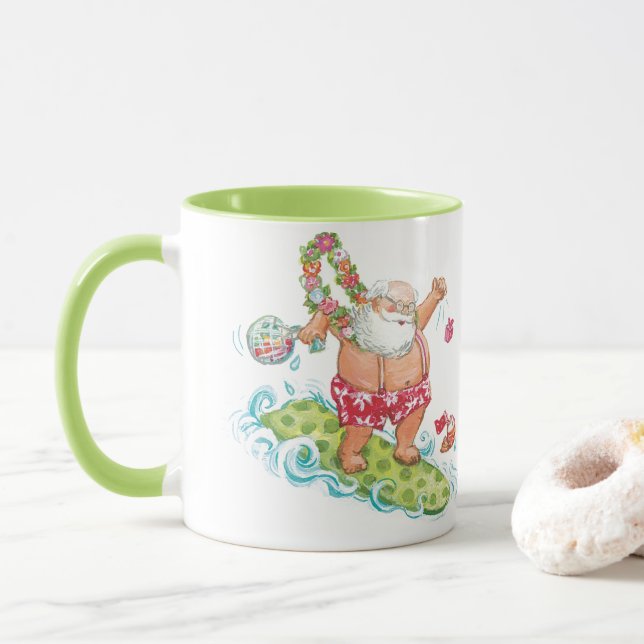 Weihnachten Cartoon Surfen Weihnachten Tasse (Mit Donut)