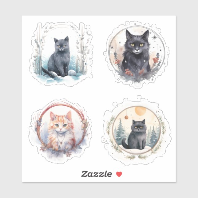 Weihnachten Cats Vinyl Sticker Set (Blatt)