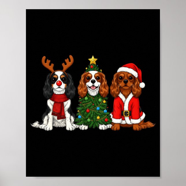 Weihnachten Cavalier King Charles Spaniel Santa Cl Poster (Vorne)