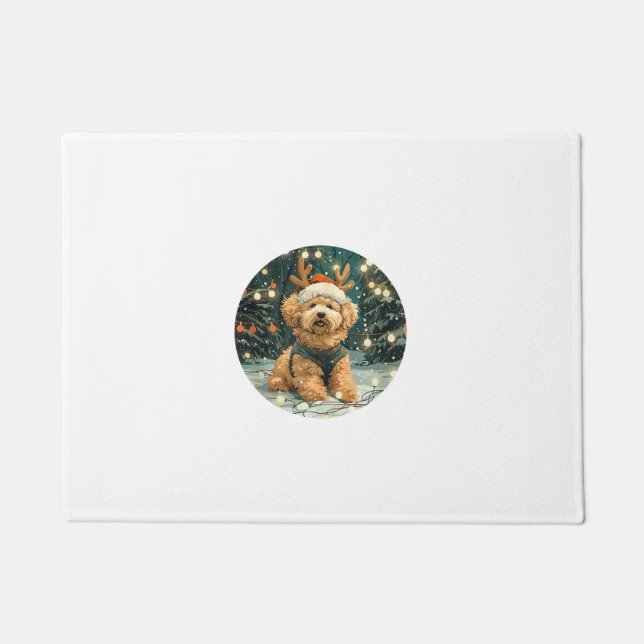 Weihnachten Cavapoo Rentierhunde Weihnachtsmannmüt Fußmatte (Vorderseite)