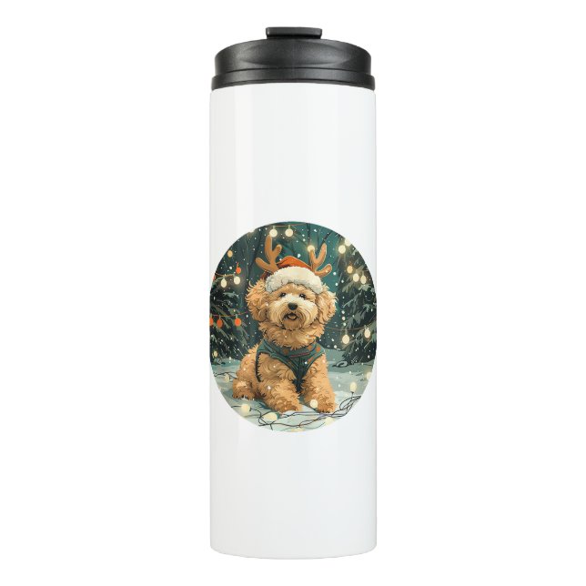 Weihnachten Cavapoo Rentierhunde Weihnachtsmannmüt Thermosbecher (Vorderseite)