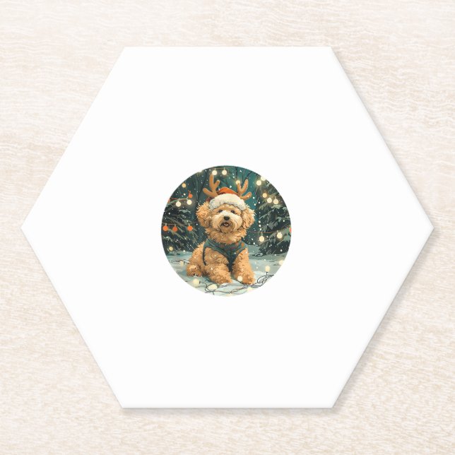 Weihnachten Cavapoo Rentierhunde Weihnachtsmannmüt Untersetzer (Vorderseite)