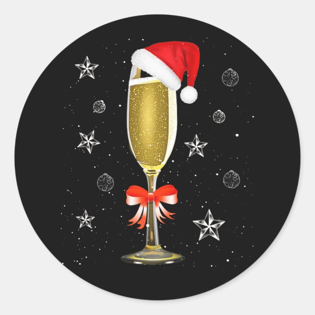 Weihnachten Champagner Cool Glass Weihnachtsmannmü Runder Aufkleber (Vorderseite)