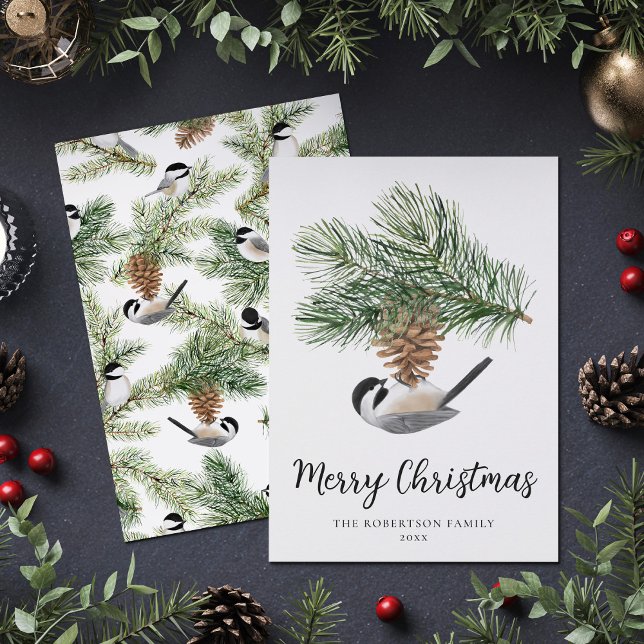 Weihnachten Chickade auf Pine Cone Rustikaler Wint (Von Creator hochgeladen)