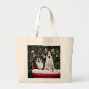 Weihnachten Chihuahua ist in einem roten Korb Jumbo Stoffbeutel