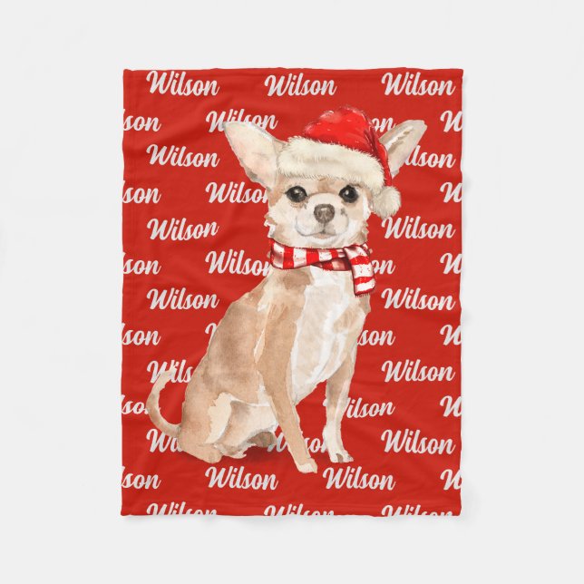Weihnachten Chihuahua Santa Dog Name Fleecedecke (Vorderseite)