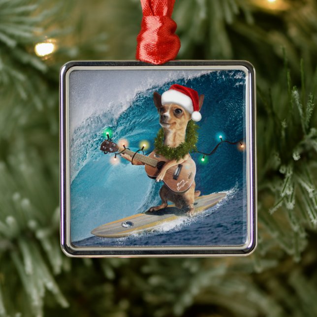Weihnachten Chihuahua Surfing Ornament Aus Metall (Baum)