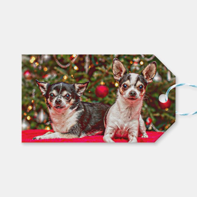 Weihnachten Chihuahuas Geschenkanhänger (Vorderseite (Horizontal))