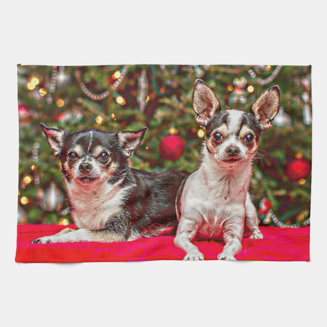 Weihnachten Chihuahuas Geschirrtuch (Horizontal)