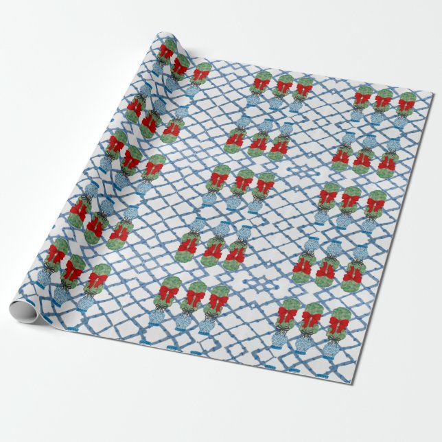 Weihnachten Chinoiserie Bamboo Topiaries Geschenkpapier (Ungerollt)
