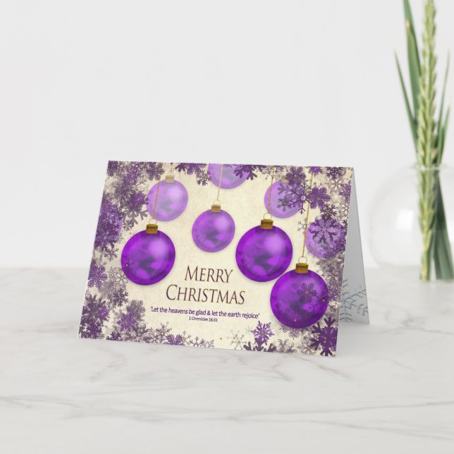 Weihnachten, Christlich/Verse, Lila Ornamente/Schn Karte (Vorderseite)