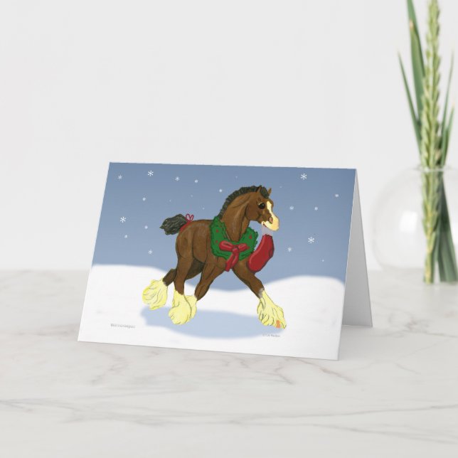 Weihnachten Clydesdale Pferd Colt Grußkarte (Vorderseite)