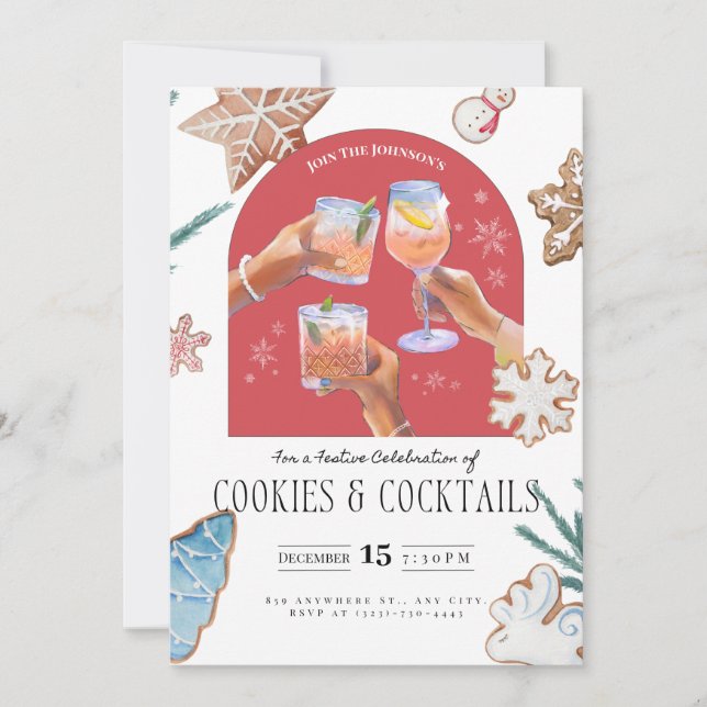 Weihnachten "Cookies & Cocktails" Soiree Einladung (Vorderseite)