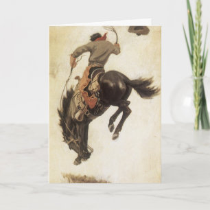 Weihnachten, Cowboy on Bucking Bronco Horse Feiertagskarte