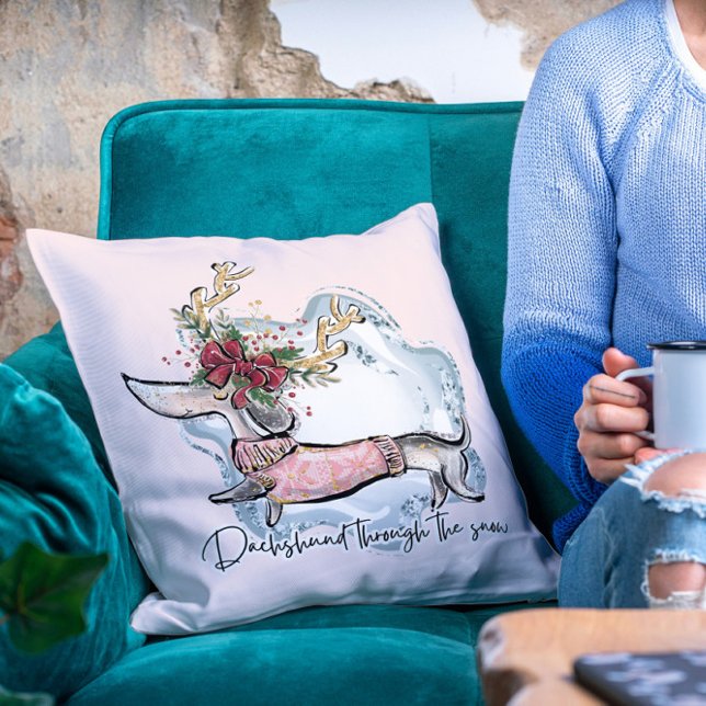 Weihnachten Dachschund durch den schneefestlichen  Kissen (Von Creator hochgeladen)