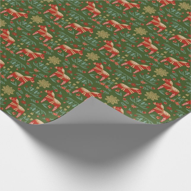 Weihnachten Dala Horn grün Geschenkpapier (Ecke)