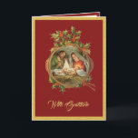Weihnachten Dankeschön an Jesus Mary Joseph<br><div class="desc">Diese hübsche Weihnachtskarte zeigt ein wunderschönes personalisiertes Weihnachtsgebirge mit traditioneller katholischer religiöser Vintager Schrift der Geburt Jesu, in dem Maria und St. Joseph auf einem Weihnachtsrahmen mit Heiligem und Efeu eingelegt sind. Ein Schriftzug und eine Danksagung sind in der Karte mit roten Kardinälen auf jeder Seite. Alle Texte und Schriftart...</div>