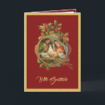 Weihnachten Dankeschön an Jesus Mary Joseph<br><div class="desc">Diese hübsche Weihnachtskarte zeigt ein wunderschönes personalisiertes Weihnachtsgebirge mit traditioneller katholischer religiöser Vintager Schrift der Geburt Jesu, in dem Maria und St. Joseph auf einem Weihnachtsrahmen mit Heiligem und Efeu eingelegt sind. Ein Schriftzug und eine Danksagung sind in der Karte mit roten Kardinälen auf jeder Seite. Alle Texte und Schriftart...</div>