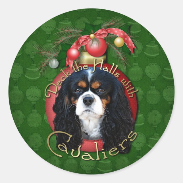 Weihnachten - Deck the Halls - Cavaliers - Tri-Col Runder Aufkleber (Vorderseite)