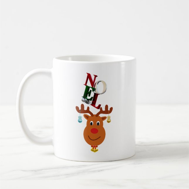 Weihnachten Deer Bells Bauble Rudolf Schneeflocken Kaffeetasse (Links)
