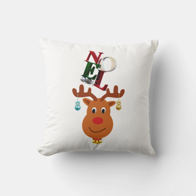 Weihnachten Deer Bells Bauble Rudolf Schneeflocken Kissen (Vorderseite)