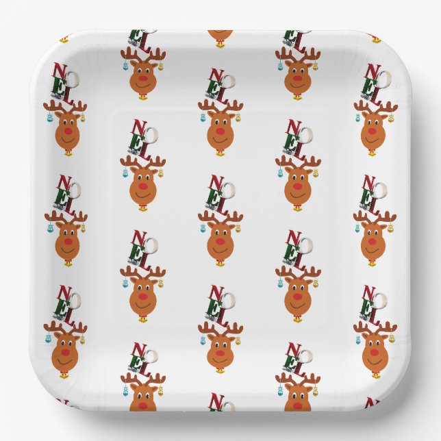 Weihnachten Deer Bells Bauble Rudolf Schneeflocken Pappteller (Vorderseite)