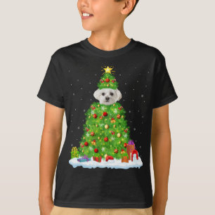 Weihnachten Dekorationen Lichter Santa Maltese Hun T-Shirt