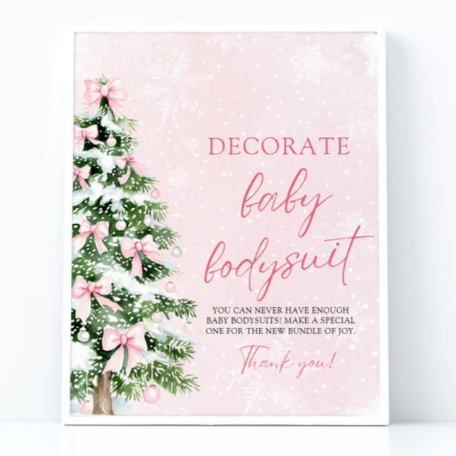 Weihnachten Dekorieren Baby Bodysuits Baby Shower  Poster (Pink Bows Christmas Decorate Baby Bodysuits Baby Shower Game Sign)