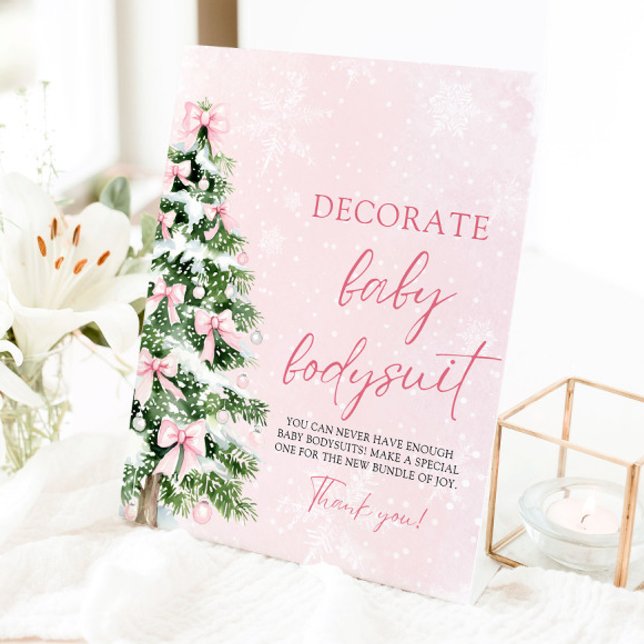 Weihnachten Dekorieren Baby Bodysuits Baby Shower  Sockelschild (Pink Bows Christmas Decorate Baby Bodysuits Baby Shower Game Sign)