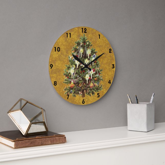Weihnachten, dekorierter Viktorianischer Baum Große Wanduhr (Büro)