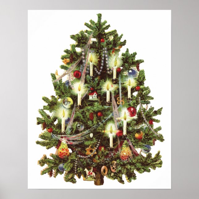 Weihnachten, dekorierter Viktorianischer Baum Poster (Vorne)