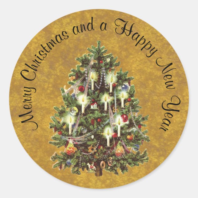 Weihnachten, dekorierter Viktorianischer Baum Runder Aufkleber (Vorderseite)