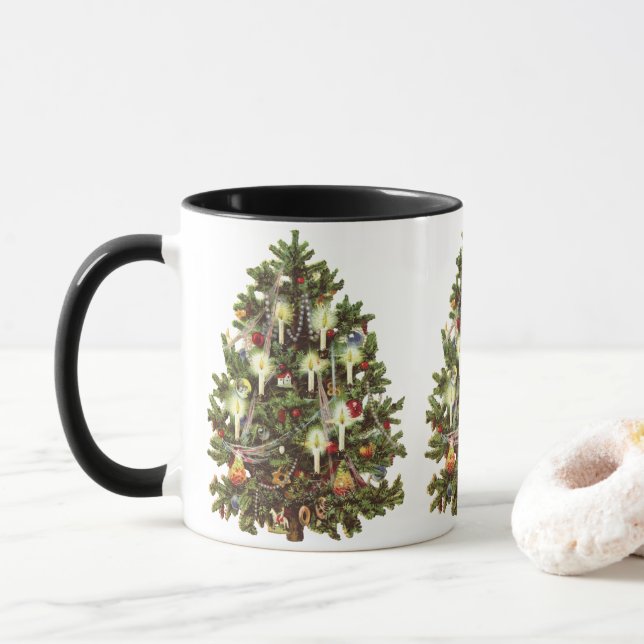 Weihnachten, dekorierter Viktorianischer Baum Tasse (Mit Donut)