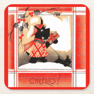Weihnachten der 30er Jahre sagt Scottie dog "Cheer Rechteckiger Pappuntersetzer