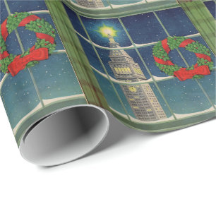 Weihnachten der 50er Jahre in der Stadt Geschenkpapier