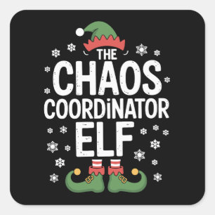 Weihnachten Der Chaos-Koordinator Elf Xmas Familie Quadratischer Aufkleber