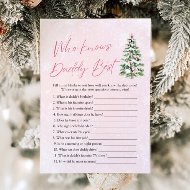 Weihnachten, der Daddy Best Baby Shower Game kennt Einladung (Pink Bows Christmas Who Knows Daddy Best Baby Shower Game )