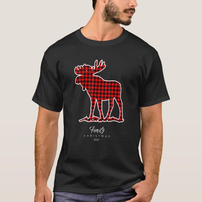 Weihnachten der Familie 2022 Buffalo Kariert Red B T-Shirt (Vorderseite)