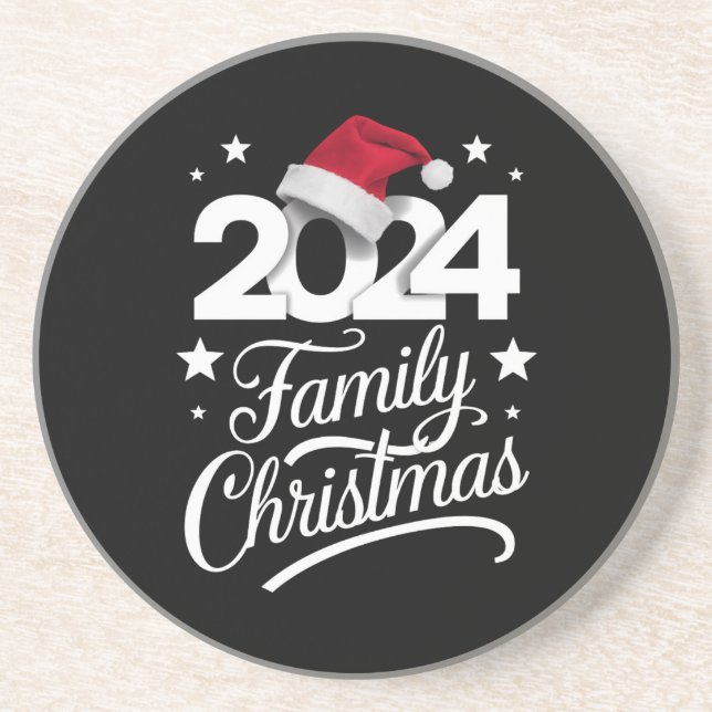 Weihnachten der Familie 2024 Matching Pajama Santa Getränkeuntersetzer (Vorne)