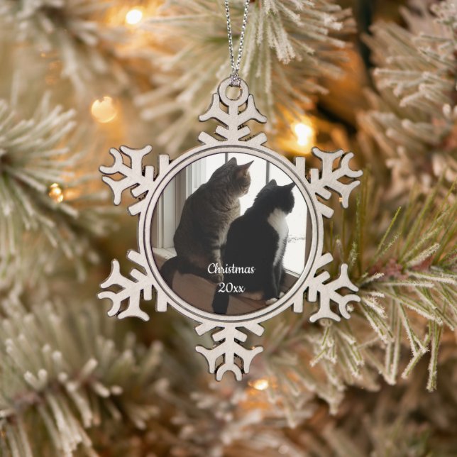 Weihnachten der Katze Schneeflocken Zinn-Ornament (Baum)