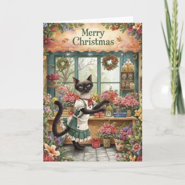 Weihnachten der Katze von Siamesen in Floristen th Karte (Vorderseite)