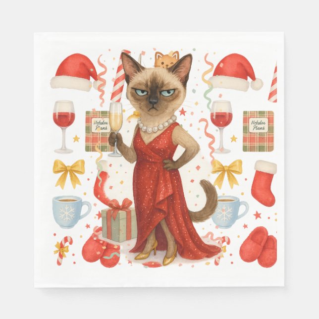 Weihnachten der Katze zum Thema für siamesische Ka Serviette (Vorderseite)