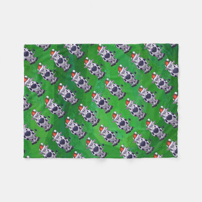 Weihnachten der Kuh auf Grün Fleecedecke (Vorderseite (Horizontal))